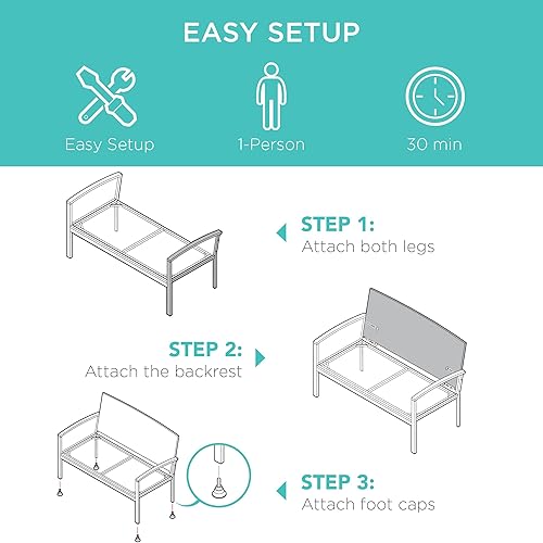 Miniatura 4 de Best Choice Products Banco al aire libre para 2 personas de mimbre para jardín, bancos de patio, muebles de asiento para patio trasero, porche