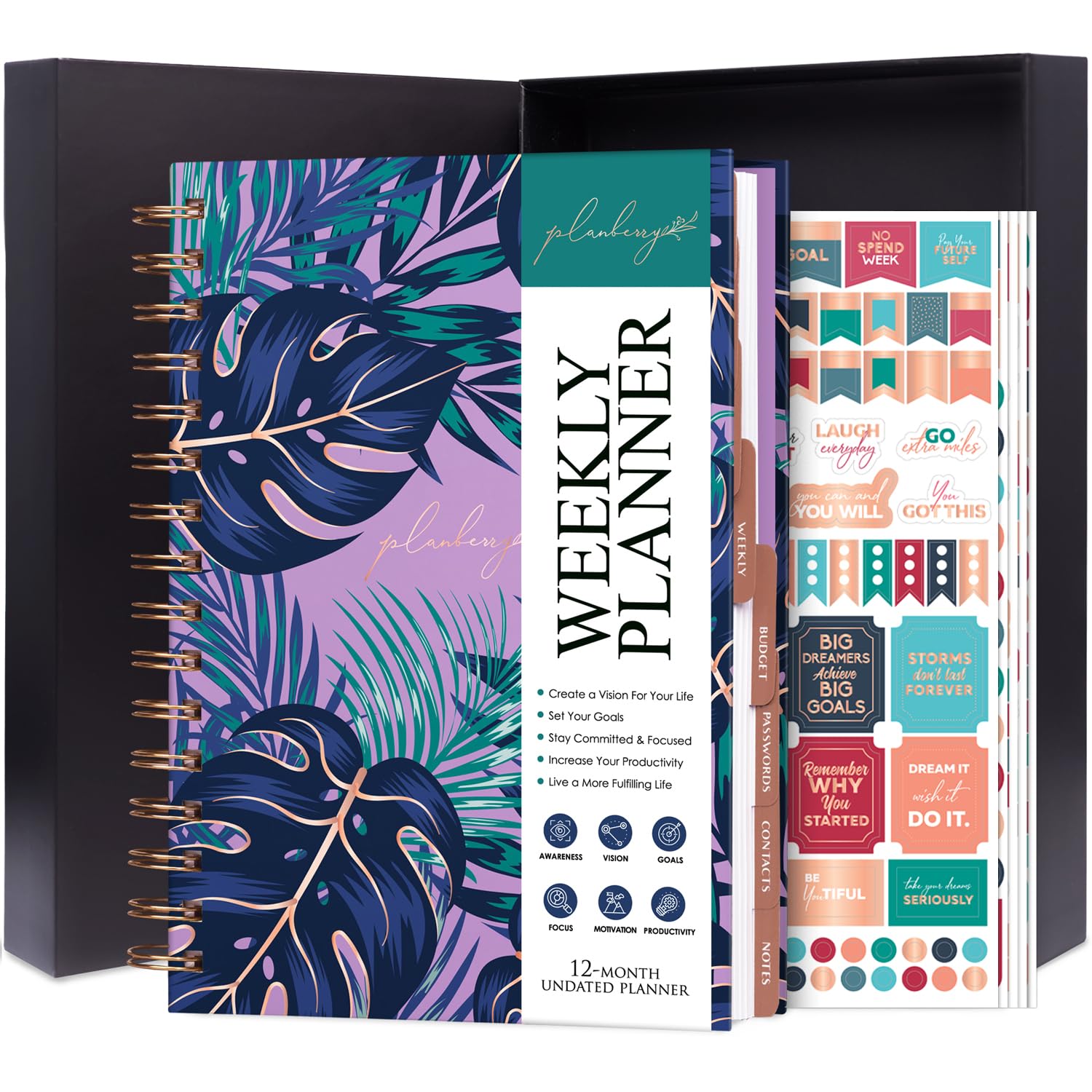 PLANBERRY Weekly Planner Premium – Undated Life Organizer & Budget Planner – Time Management, Goal Setting, To-Do List, Work-Life Balance & Habit