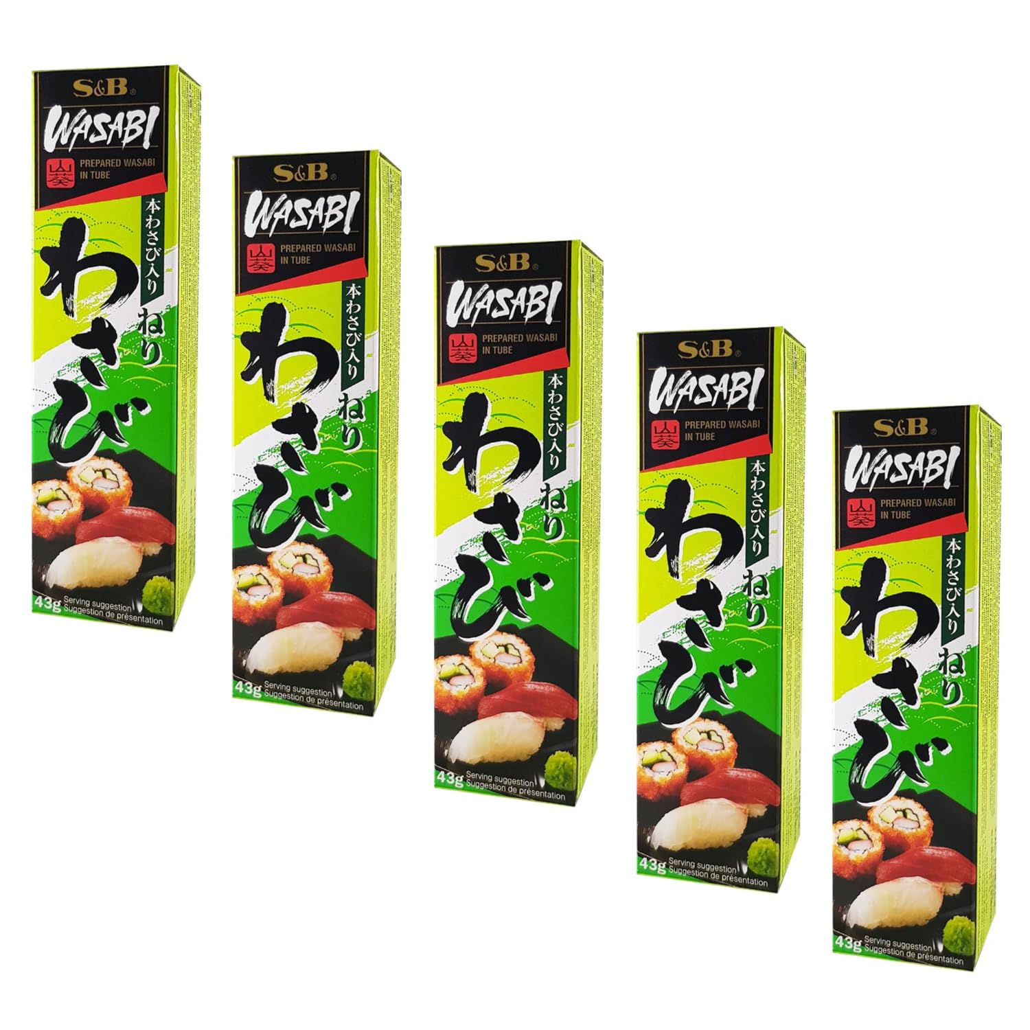 S&B® | Pasta di Rafano Gusto Speziato Wasabi | Tubetto Pasta Wasabi Condimento Salsa Cucina - 5 Confezioni