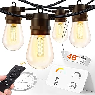 addlon 48FT LED Outdoor String Lights with Remote, Upgraded Dimmable Patio Lights with 15 Edison Shatterproof Bulbs, Weatherproof Strand, Commercial Grade Outdoor Lighting for Garden Gazebo