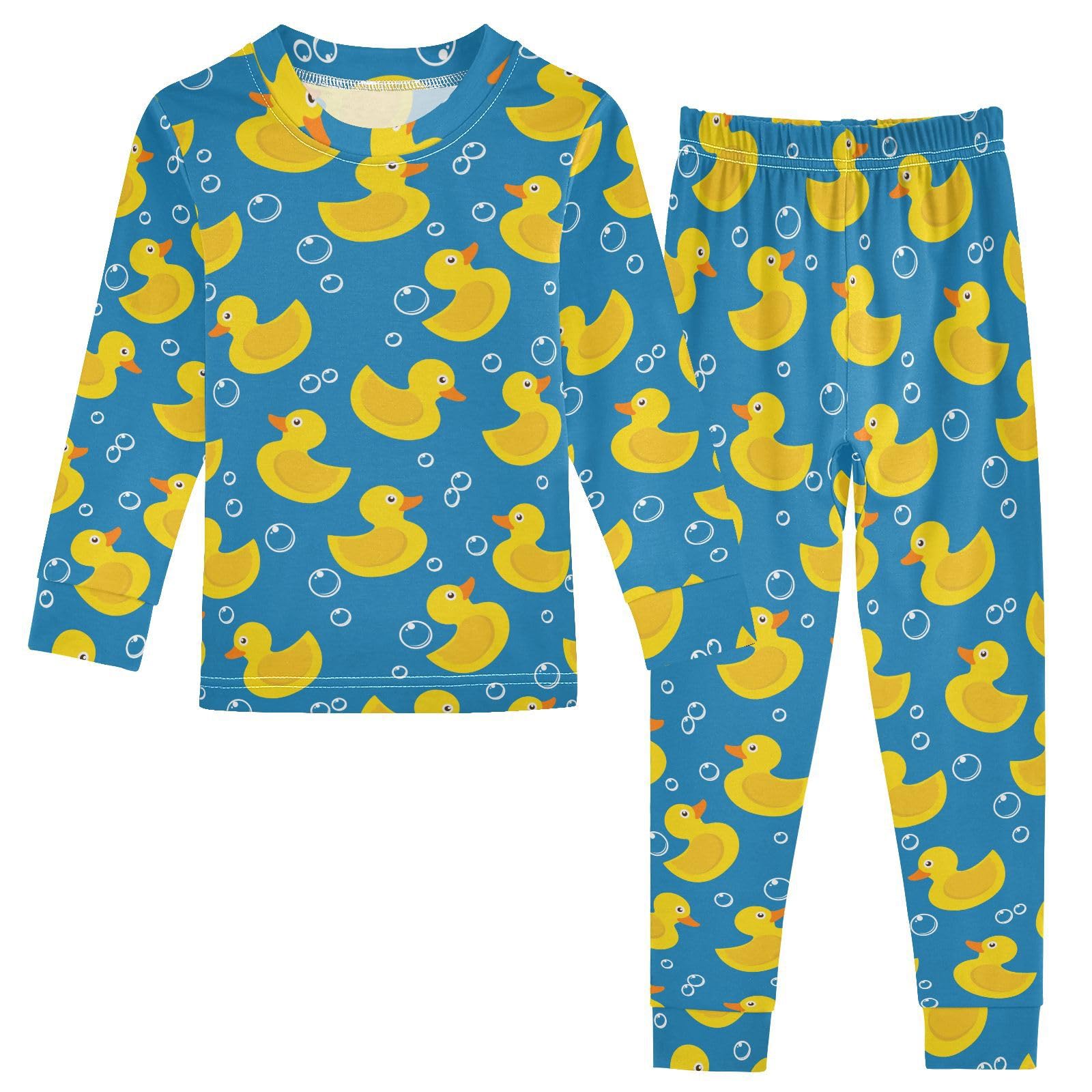 JHKKU Yellow Rubber Duck Pajamas Set Cotton 2 Piece Soft Comfy Pjs Long Sleeve Lounge Sleepwear 24M