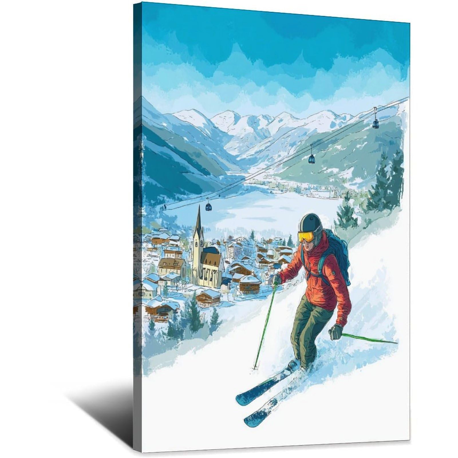 iPuzou Zell Am See Austria Ski Posters 24x36inch(60x90cm) Vintage Watercolor Canvas Art