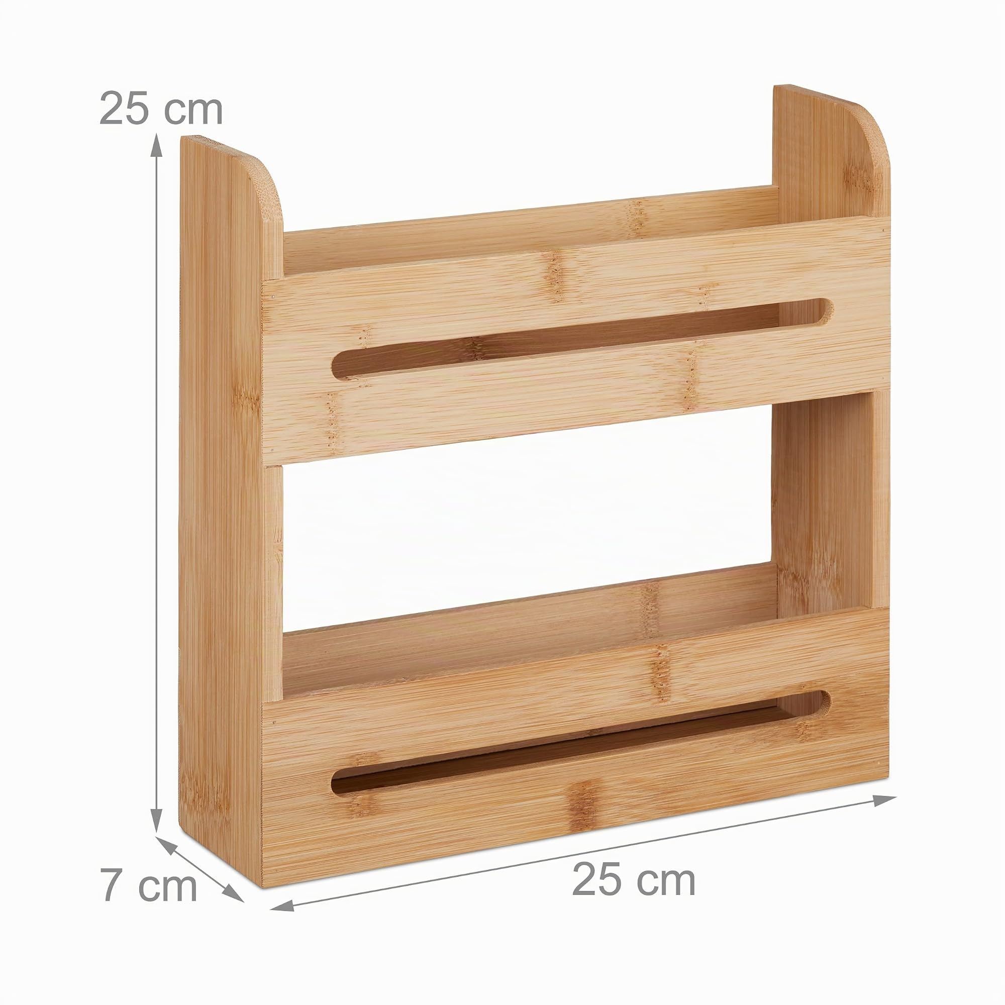 Relaxdays Portaspezie in bambù, Organizer per Spezie con 2 Ripiani, HLP: 25 x 25 x 7 cm, Espositore Spice Rack, Naturale