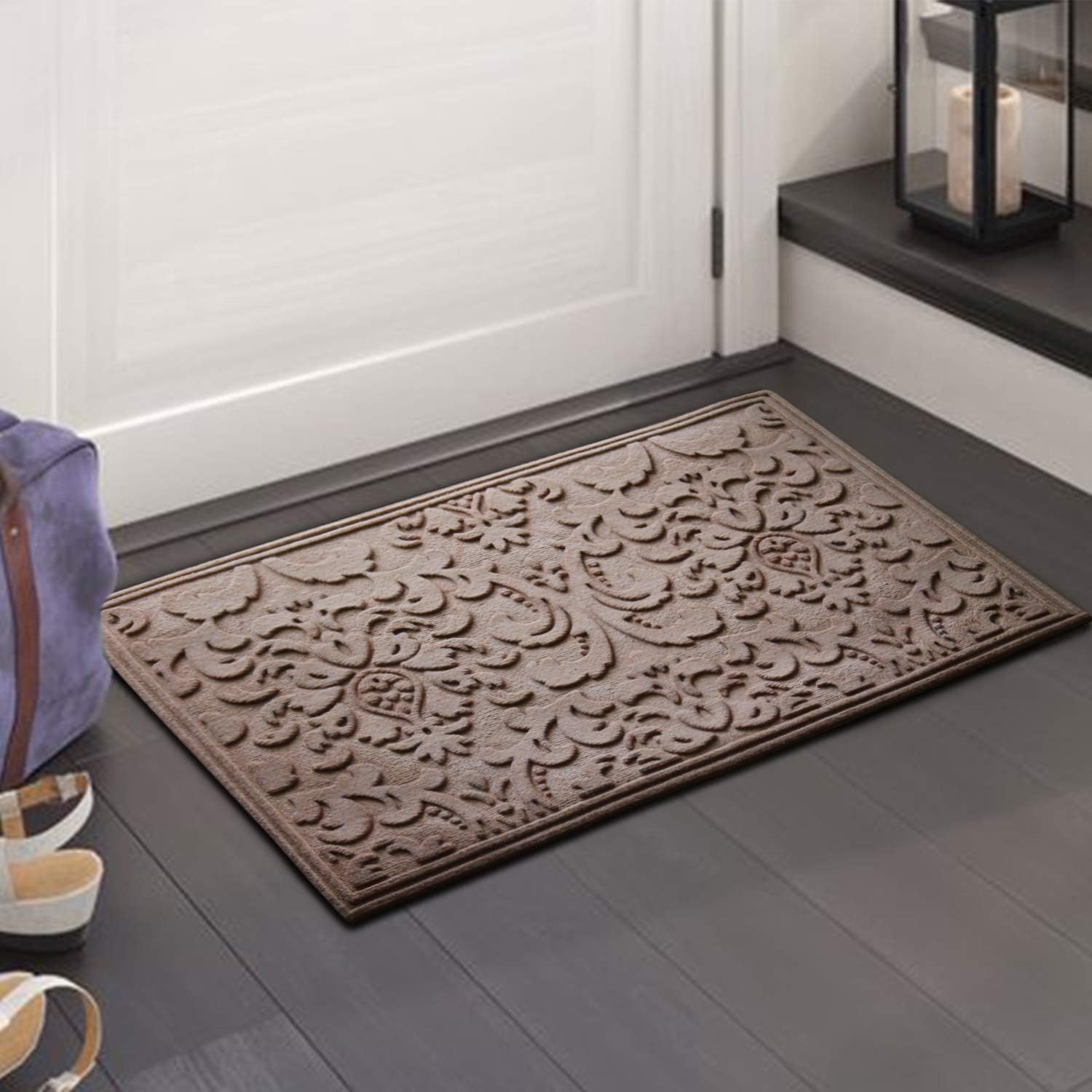 A1 Home Collections A1HC Durable All Weather Absorbent Doormat, Dries Quickly, Absorbs Up to 2 Cups of Water, Stain and Fade Resistant, Captures Dirt, Indoor and Outdoor Mats, Boot Scraper, 24x 36