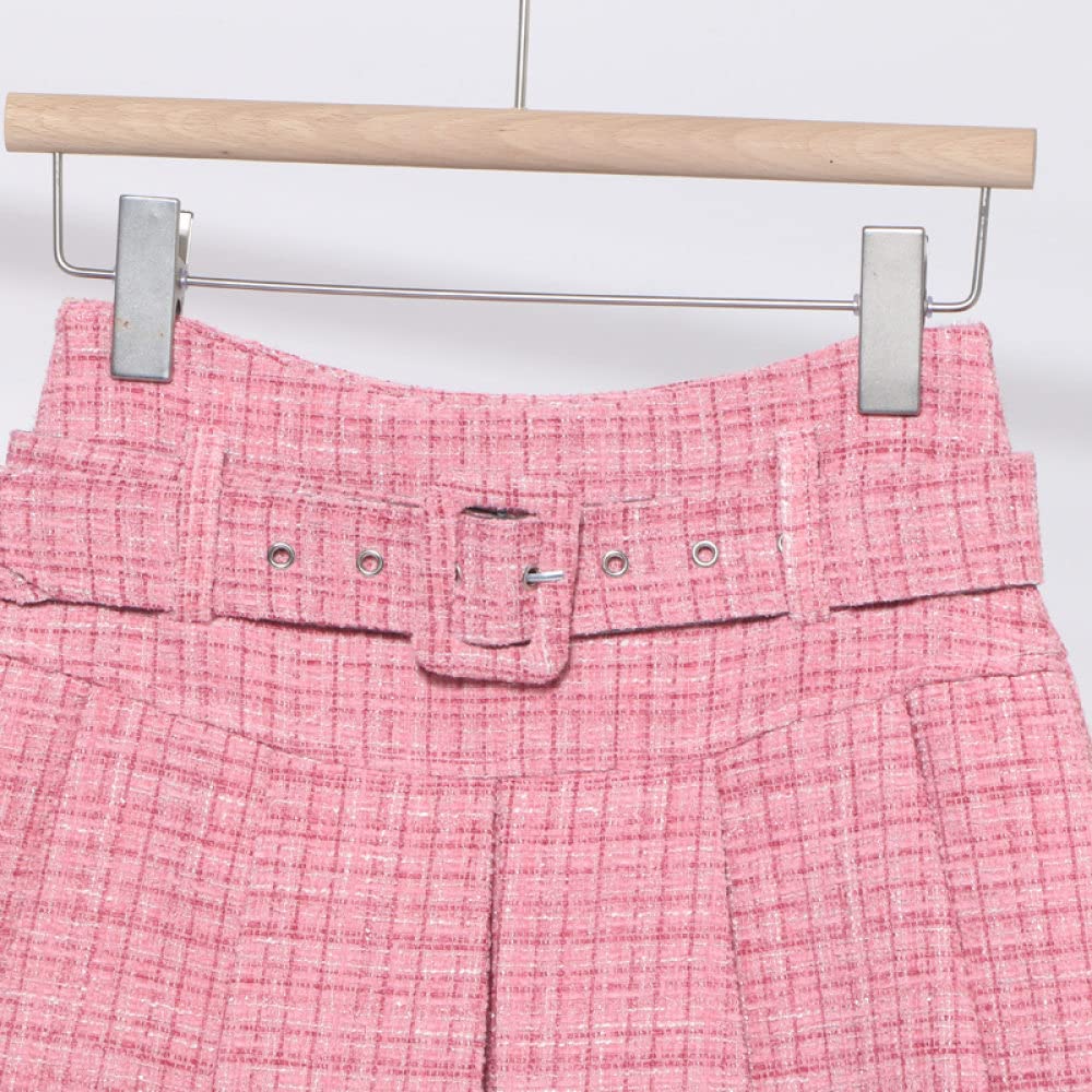 Rock Damen,Damen-Minirock Mit Hose Stilvoller Tweed-Faltenrock Mit Hoher Taille Und Gürtel, Glitzernder A-Linie, Geraffter, Eleganter Festival-Party-Kurzrock Für Mädchen Und Damen
