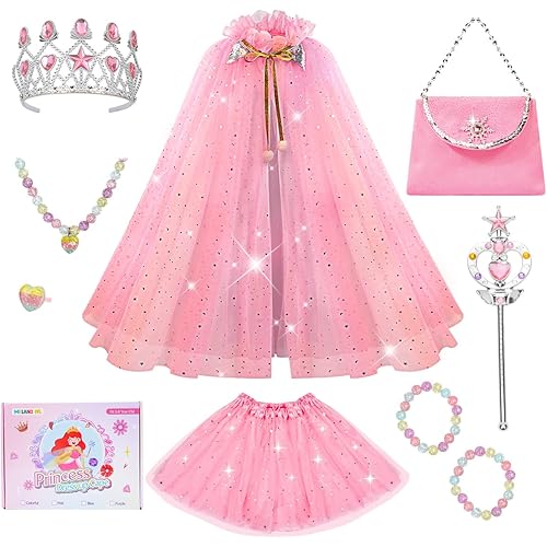 Meland Princess Dress up Clothes for Girl, 11Pcs Princess Cape with Kid Crown Toys,Dresses for Girl 3,4,5,6,7,8 Birthday Gift