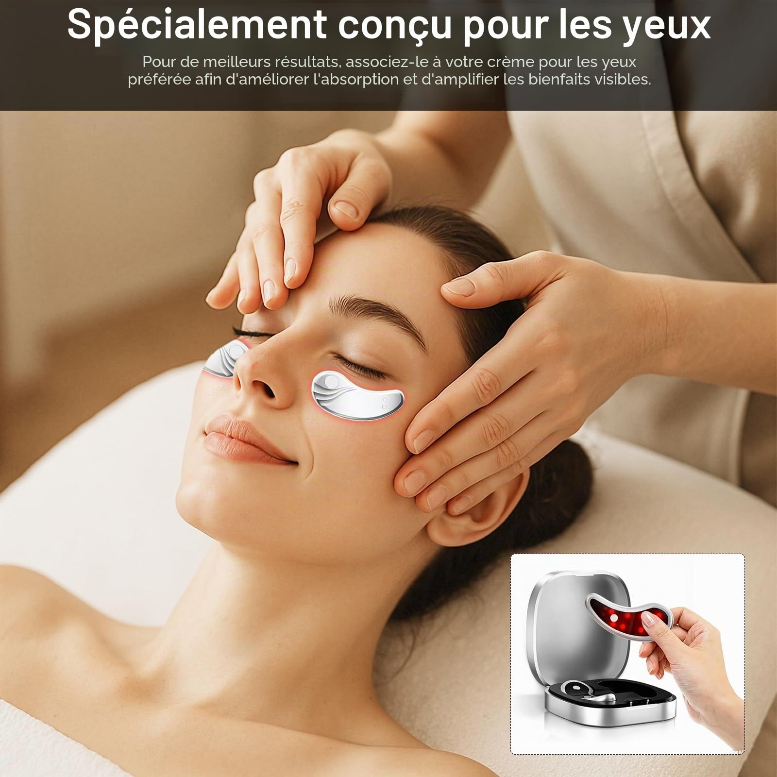 Appareil de massage des yeux portable à lumière rouge - Patchs rechargeables sous les yeux contre les cernes, les gonflements, les rides et le raffermissement de la peau