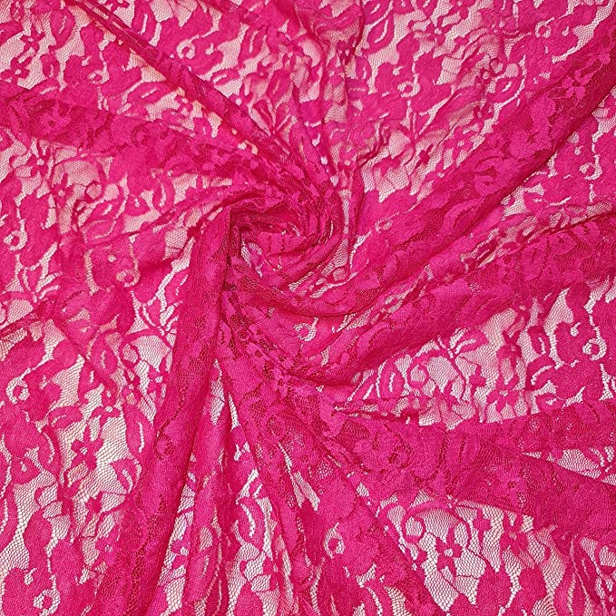 African Vintage Embroidery Bridal Nigerian French Embroidery Corded Budget Guipure Lace Mesh Net Fabric 54" Corded Budget Guipure Lace Mesh Net Fabric 54" (2 Meter, Hot Pink) โ image 1