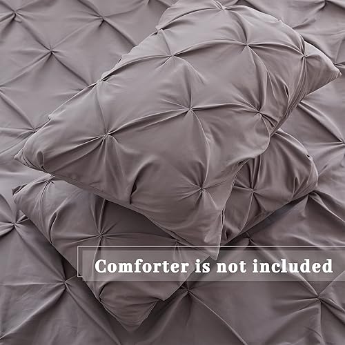 Miniatura 7 de SunStyle Home Funda de edredón plisada gris de 3 piezas, fundas de edredón tamaño Queen, funda de edredón de lujo de microfibra suave con cierre de