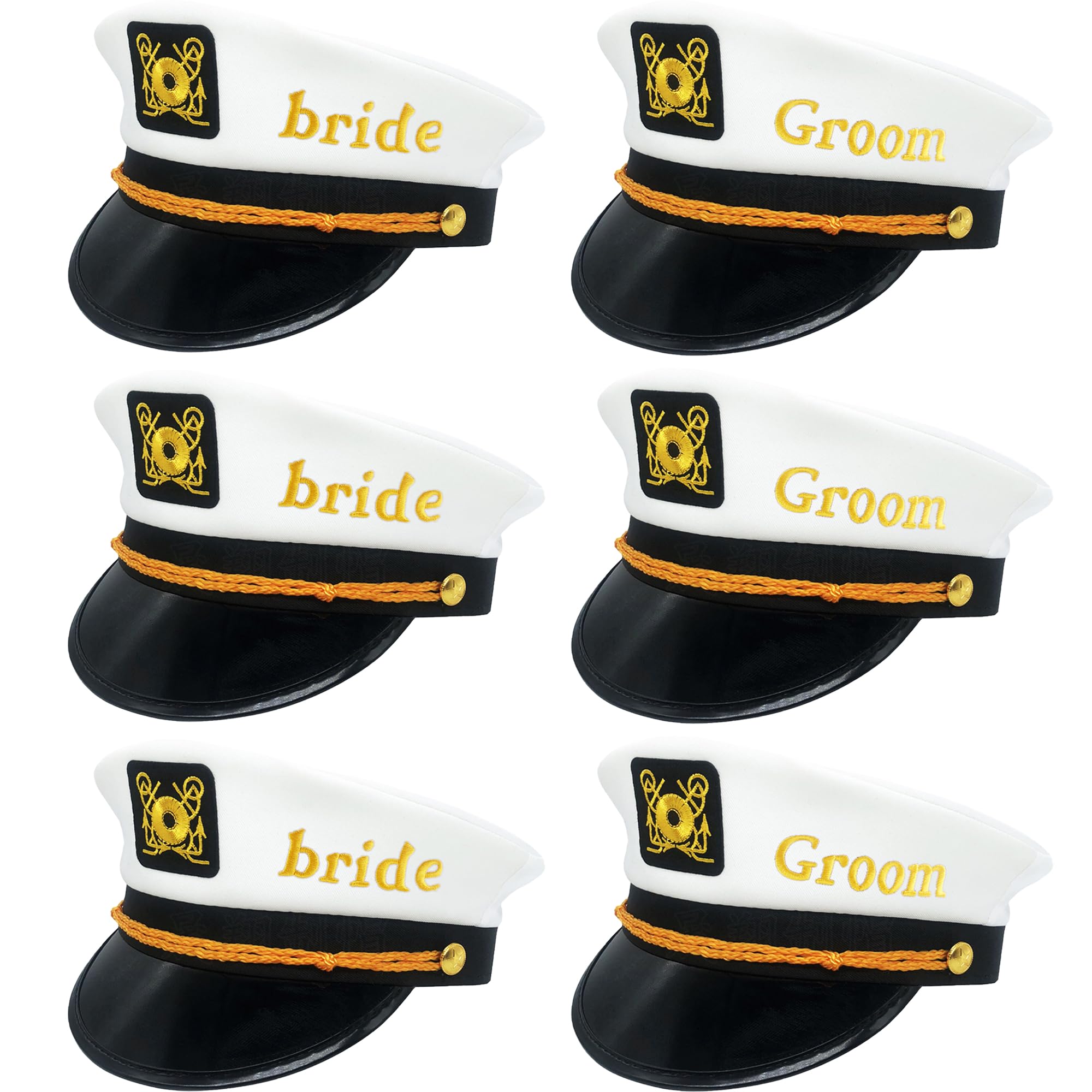 SGBETTER6 Pack Captain Hats Bride Groom Adjustable Yacht Captain Hat Boating Hat for Adults Bridal Shower Wedding Party