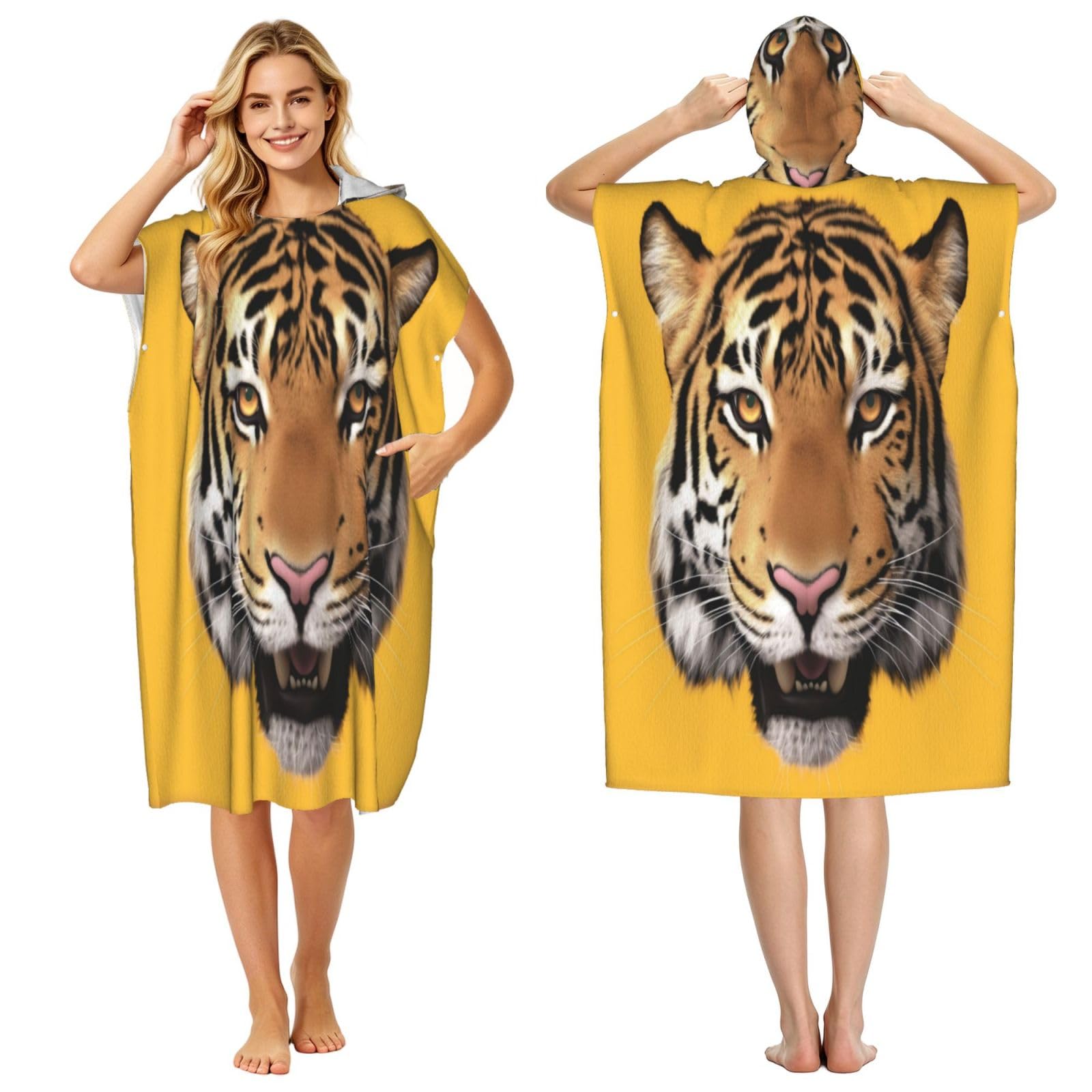 DTHKJNLSF Tiger'S Head Adult Hooded Beach Poncho Towel