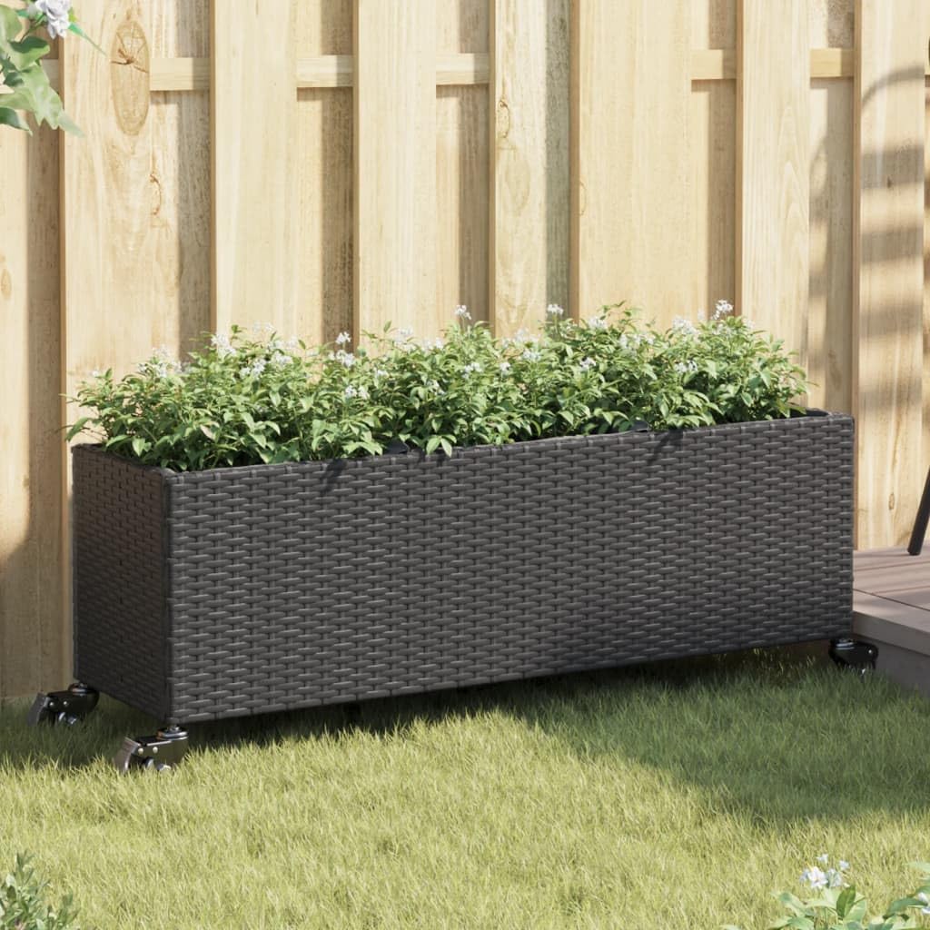 vidaXL Pflanzkübel mit Rollen 2 STK. Schwarz 107x32x38 cm Poly Rattan, Pflanzgefäß, Tomaten Pflanzkübel, Kräuterbeet, Blumenkasten, Pflanzkasten