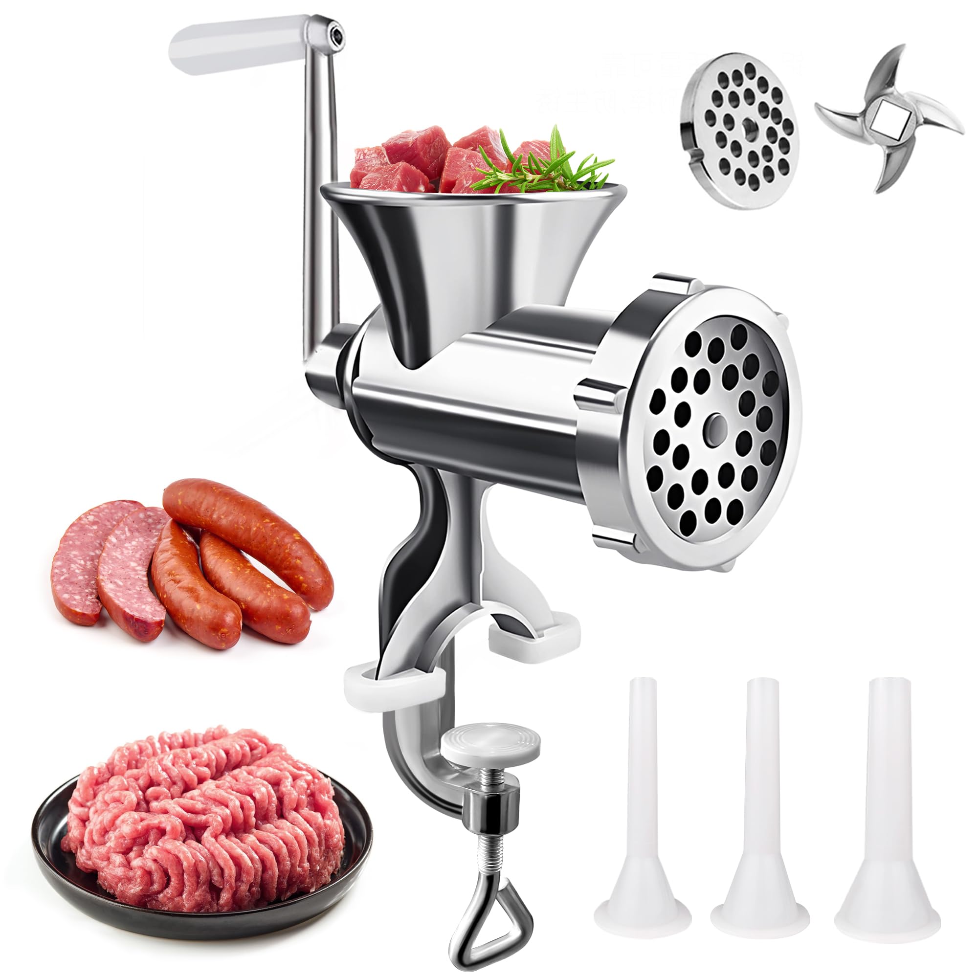 Meat Grinder Manual Mincer - Manual Meat Grinder Sausage Maker Table Mount Pork Mincer Sausage Stuffer Funnel Make Homemade Burger Patties Hand Operated Kitchen Tool