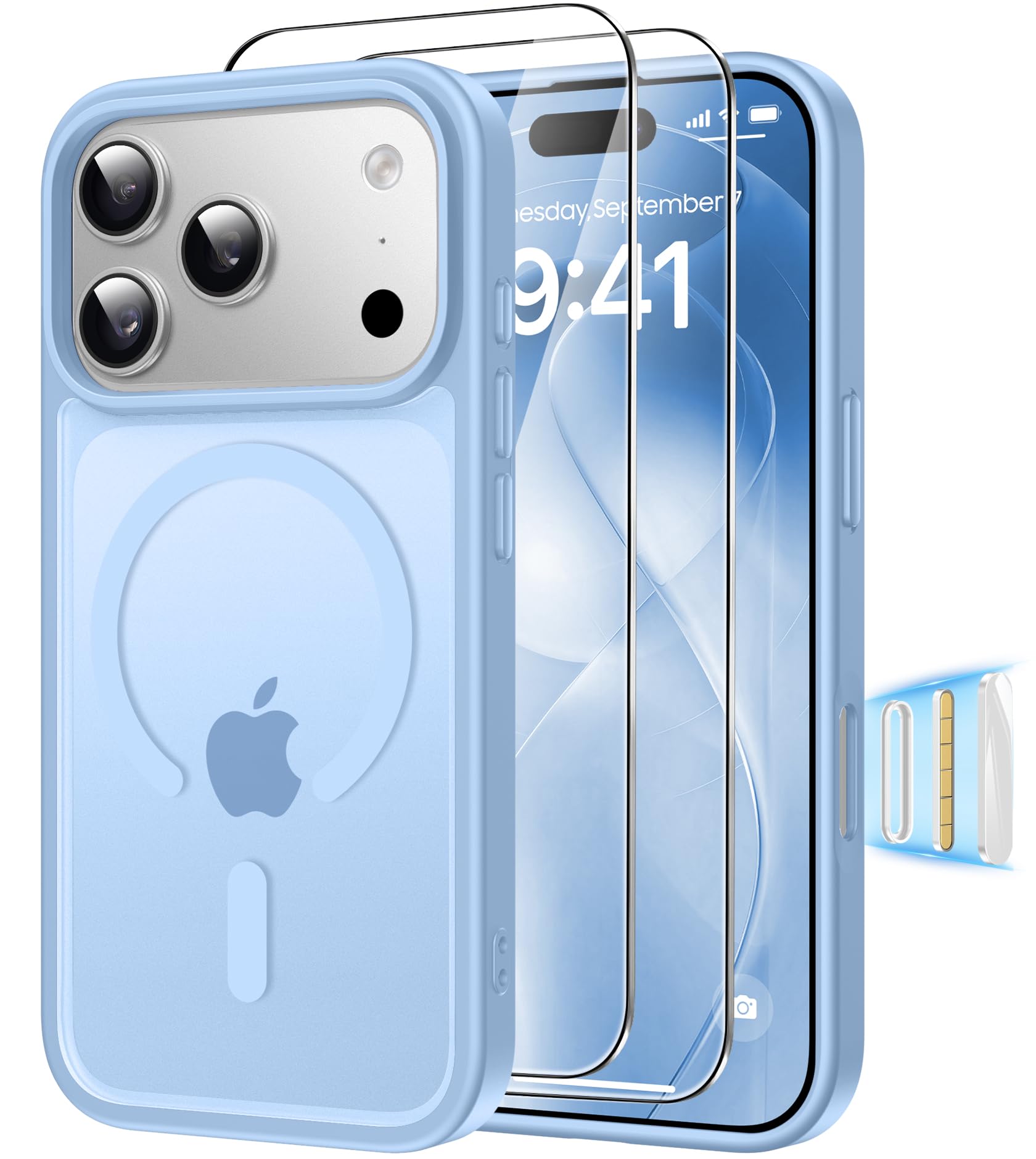 Magnética Funda para iPhone 17 Pro Compatible MagSafe con 2 Cristal Templado, Control de Cámara, Protección Carcasa Antigolpes Anti-Amarillo Tapa Case iPhone 17 Pro, Transparente — view 33