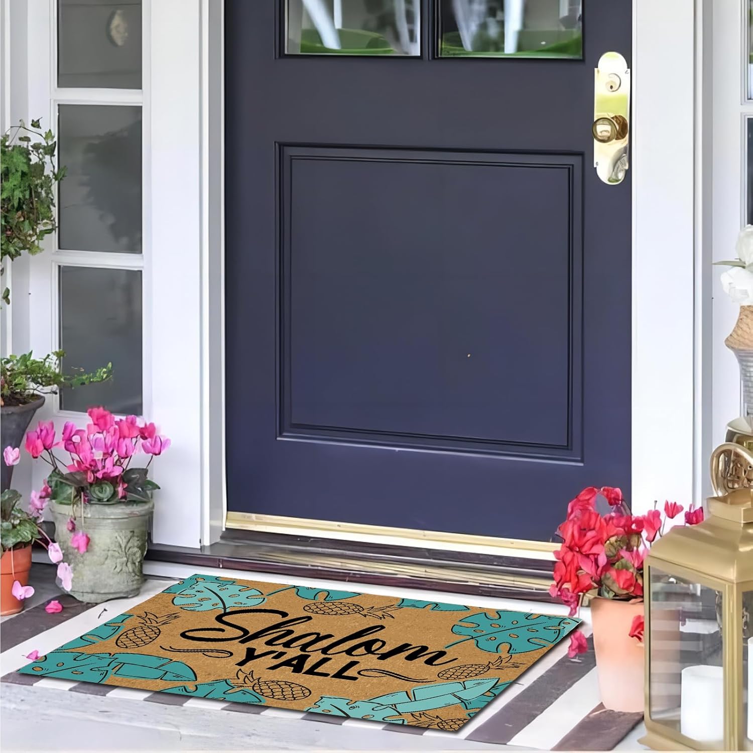 Funny Doormats for Outdoor Entrance Front Door, Shalom Y'all Entry Floor Mats for Home 30" X 18" Size, Small Non Slip Rugs for Entryway Indoor with Rubber Backing