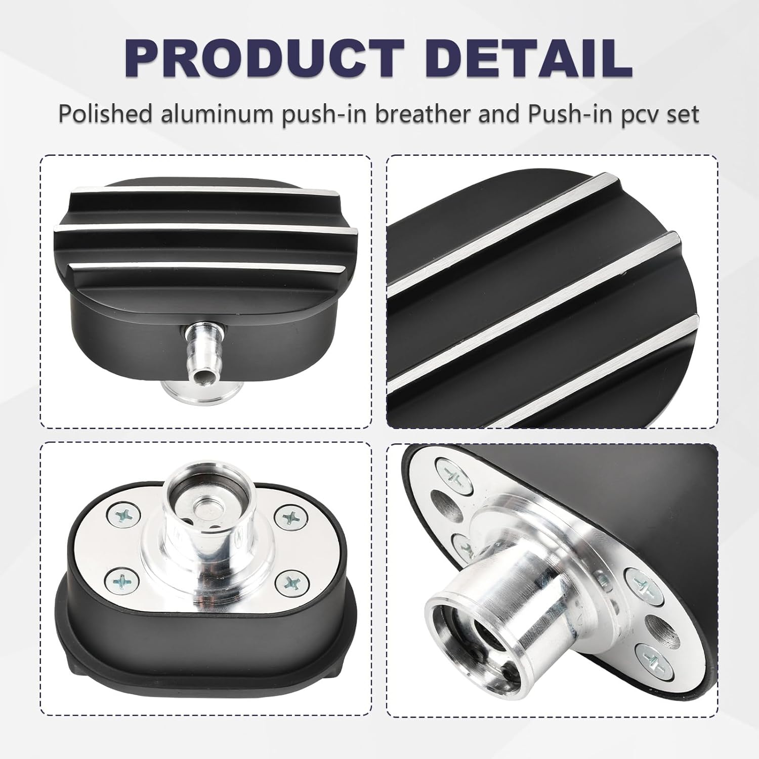 SSN Black Oval Finned Aluminum Valve Cover Air Breather PCV Valve Combo Compatible with Chevy Ford,2PCS.
