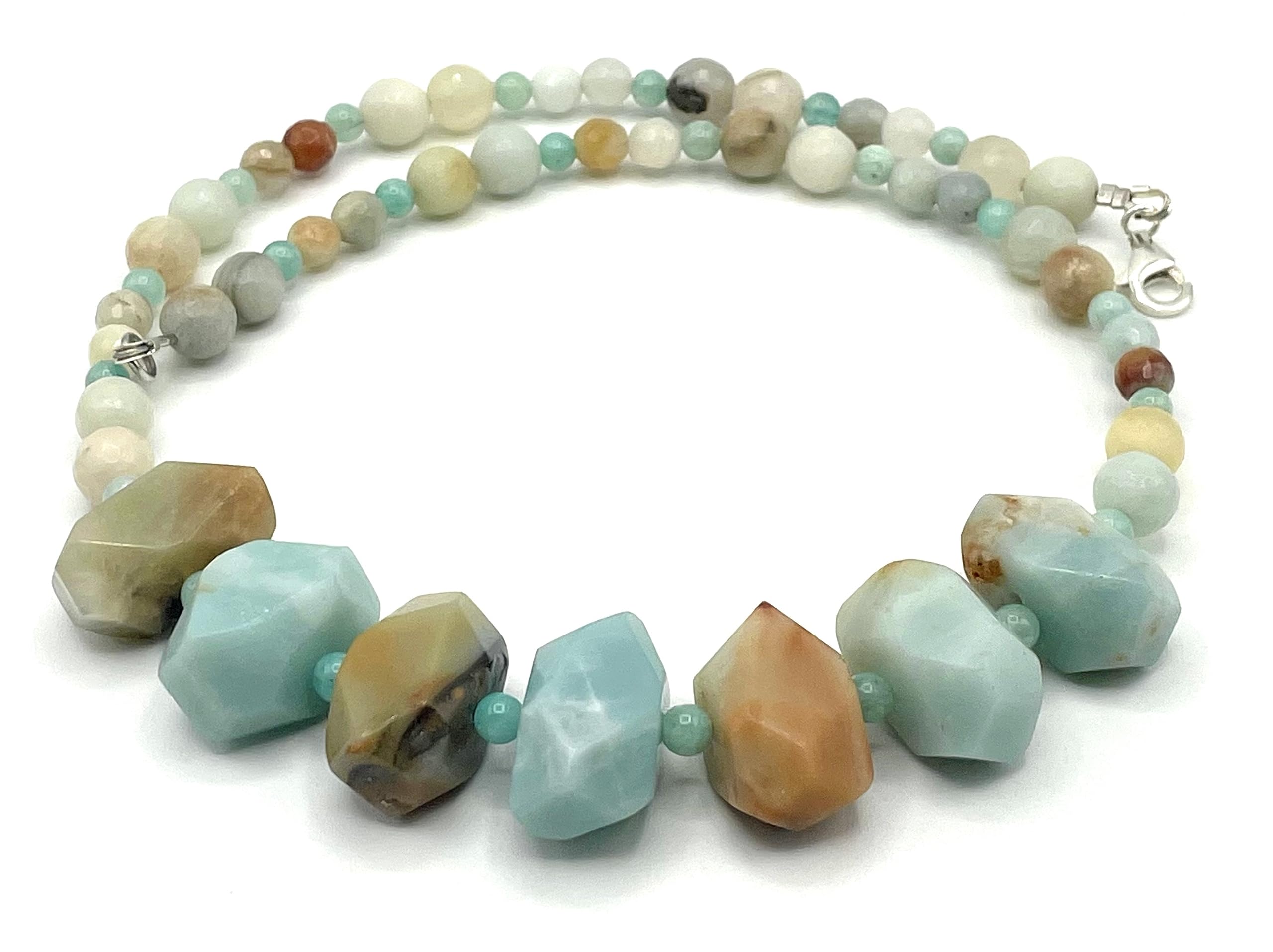 Collana con Pietre di Amazzonite Multicolor, Girocollo Grandi Pietre Turchesi, Gioielli Argento 925, Bijoux Italiani, Pietra di Marzo