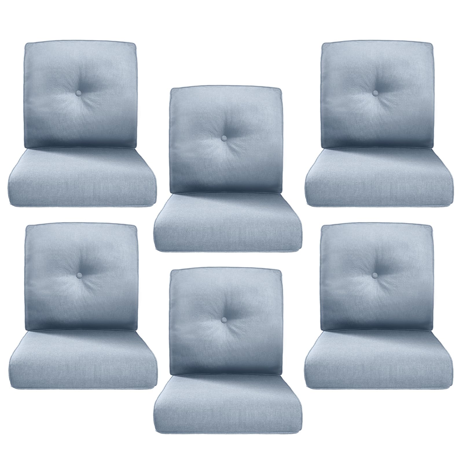 Luxury 4" Thick Outdoor Cushion Set of 6 - 22x24 Patio Furniture Cushions with 28D High-Density Foam, Water-Resistant &amp; Fade-Resistant Fabric, Removable Covers for Patio Furniture Sofa - Baby Blue