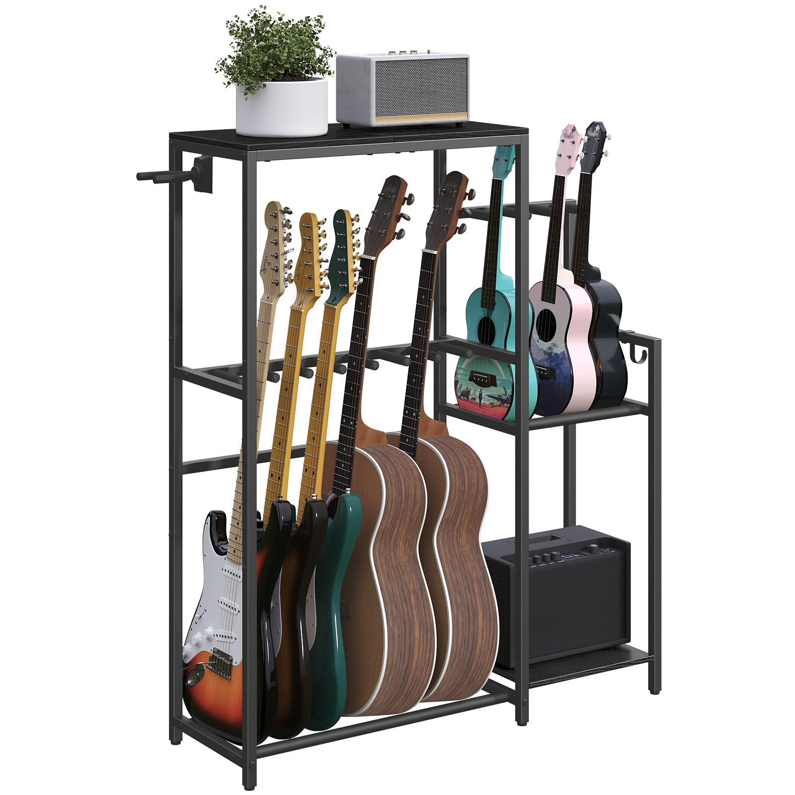 MAHANCRIS Stojak na gitarę, uchwyt na 11 gitar, akustyczny, elektryczny, basowy, ukulele, banjo, gramofon, stojak prezentacyjny z pianki EVA, do studia muzycznego, czarny AGSHB8701
