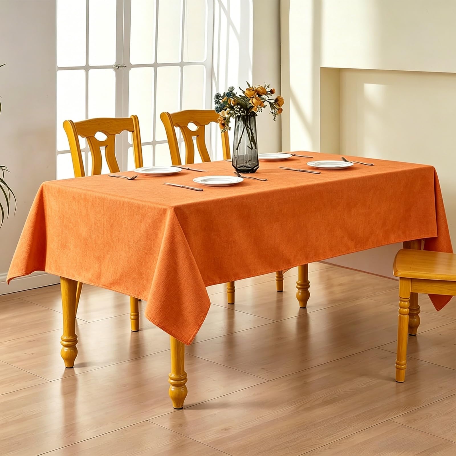 LIHUANE Table Cloth Wipe Clean 105 x 230 cm Faux Linen Solid Colour Fabric Tablecloth Wipe Clean Washable Polyester for Weddings, Buffets, Catering, Outdoor & Theme Events, Orange