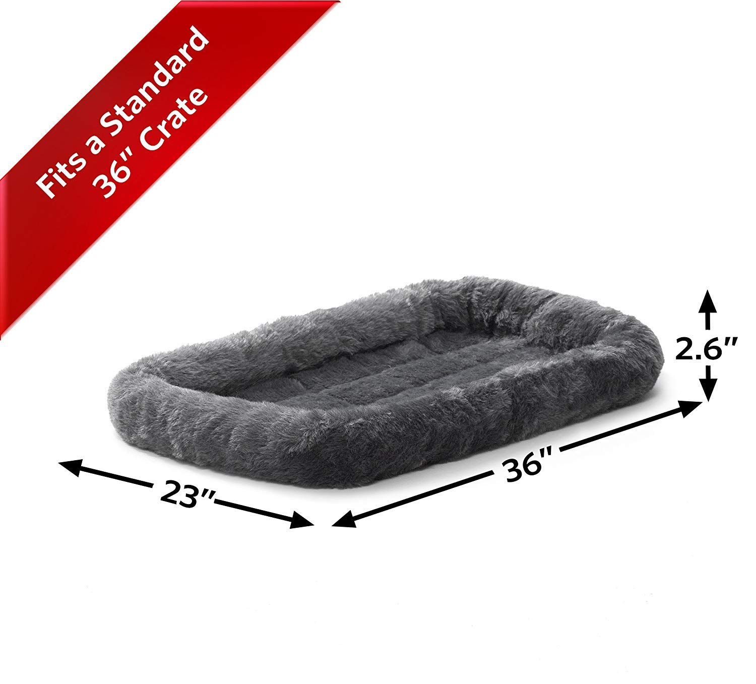 MidWest Homes for Pets Legowisko dla psa 91,44 cm (36 cali) długie legowisko dla psa lub legowisko dla kota z wygodnym podparciem; idealne dla "średnich" ras psów; szary; model 40236-GY