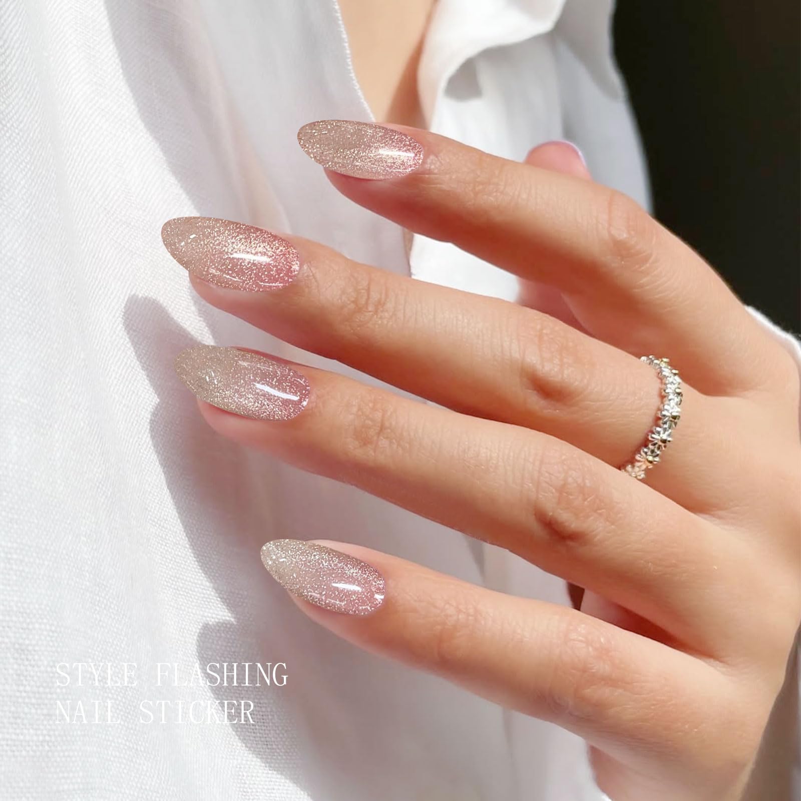 JMEOWIO Gel Nail Stickers Cat Eye Rose Gold Semi Cured Gel Nail Strips Wraps UV/LED Nails Art Design Decoration Accessories - Image 4