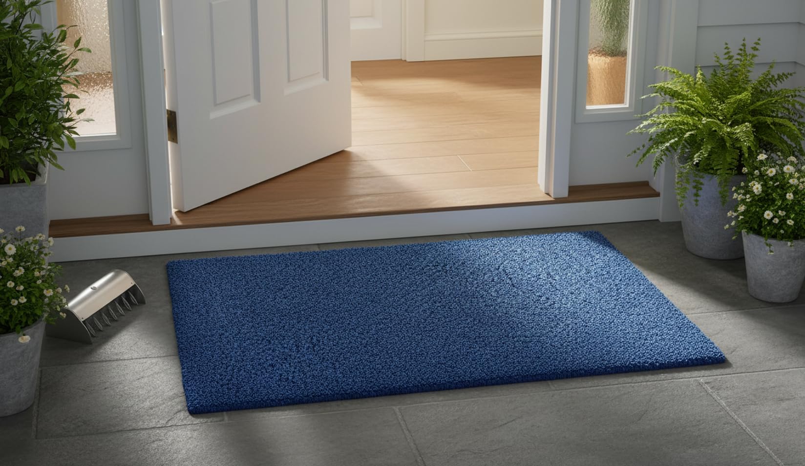 Paillasson en coco en fibre naturelle et caoutchouc recyclé (33 x 60, 33 x 70, 40 x 70, 40 x 80, 40 x 90, 50 x 100, 60 x 120, 70 x 140) (bleu uni, 60 x 120 cm)