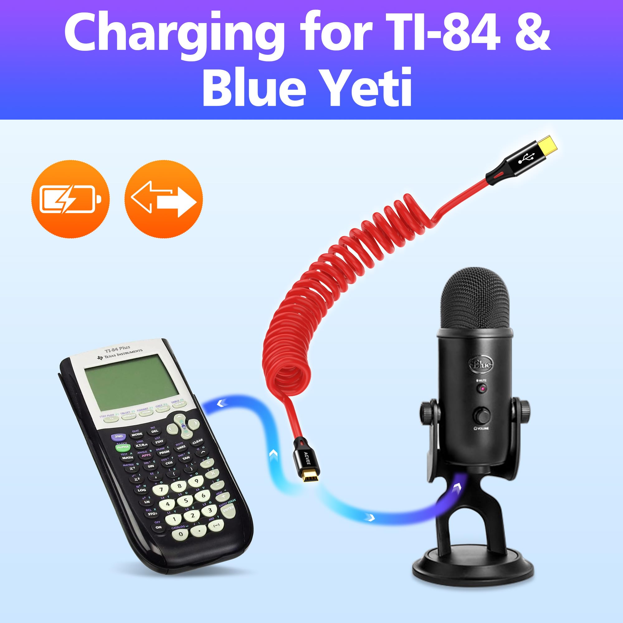 AGVEE Cavo a spirale da USB-C a mini USB, 91 cm, certificato USB-IF, cavo di ricarica e sincronizzazione dati per TI-84, Garmin GPS, Go-Pro Hero 4 3 2 HD, controller PS3, fotocamera Canon Nikon, Blue