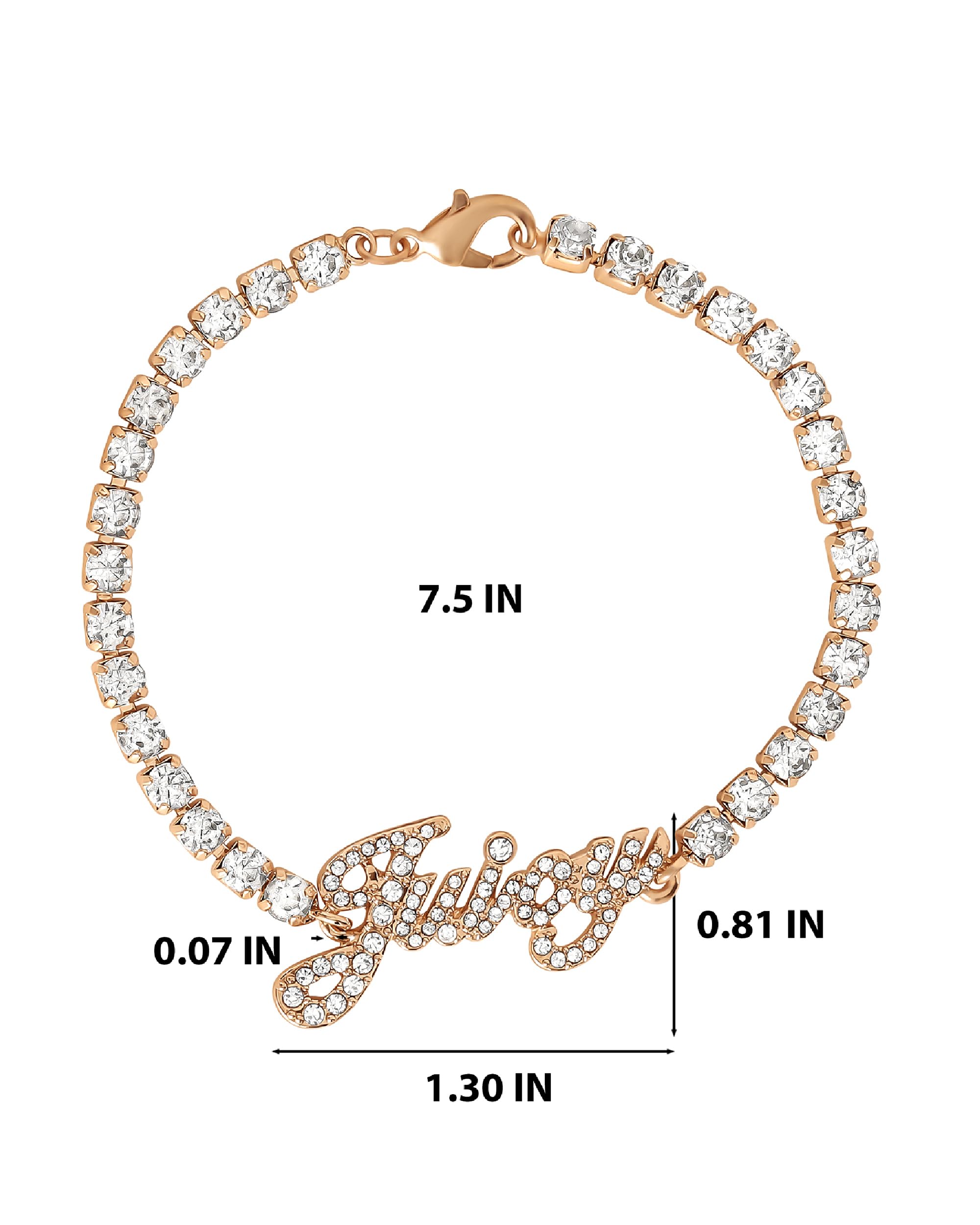 Juicy Couture Logo Clear Stone Tennis Bracelet for Women 7.5", Gold-Tone Bling Juicy Bracelet