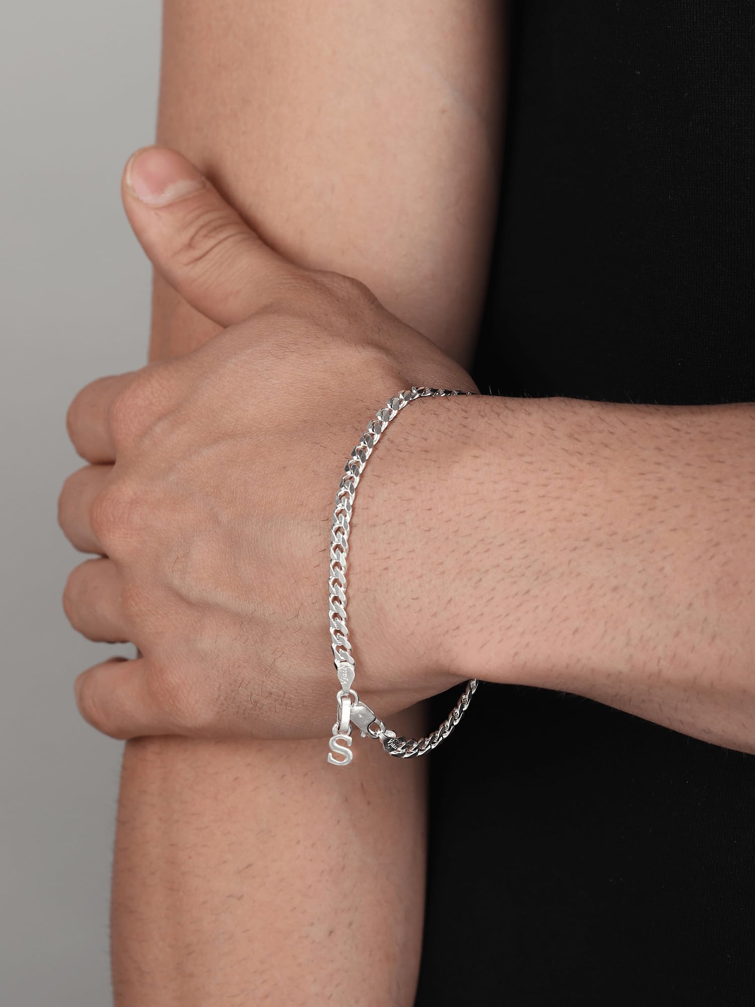 Brmckd_s-1, bracciale in puro argento sterling 92,5% con lettera S dell'alfabeto per uomo-brmckd_s-1, piccolo, pietra preziosa, Small, Gemma