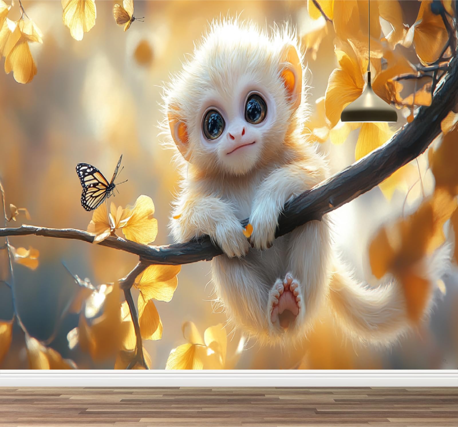 Papillon et singe doré grand papier peint autocollant pour relooker un mur de bébé