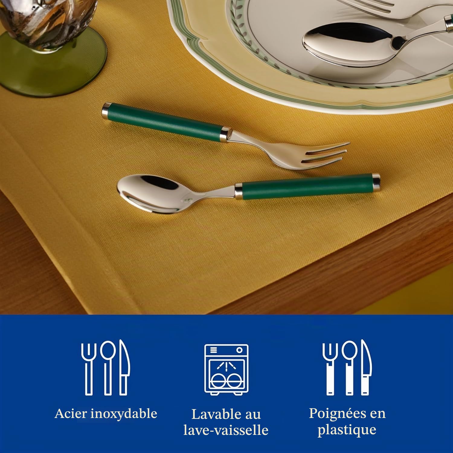 Villeroy & Boch Play! Green Garden Couverts de table pour 6 personnes, 30 pièces, Inox, Manche en plastique vert