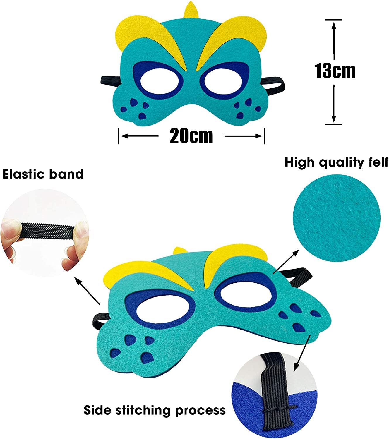LATERN 24 Pezzi Maschere di Dinosauro in Feltro, Maschere per Bambini Maschera per Feste di Animali Riempitrici per Sacchetti per Feste Vesti Maschera per Cosplay per Masquerade Compleanni Giungla