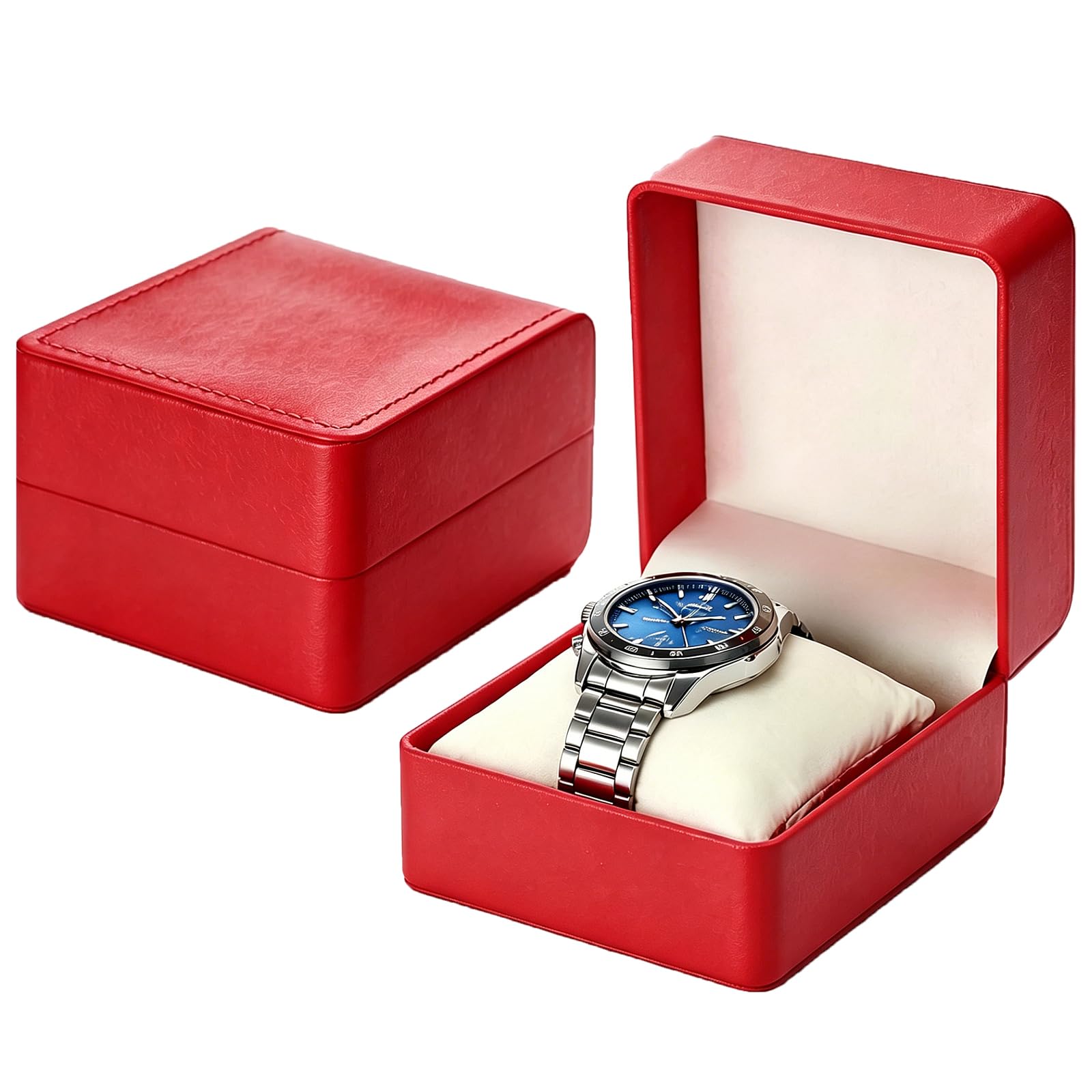 Cuwerfo Red Watch Storage Box, Watch Gift Box, Single Watch Gift Box, Watch Box Pu Leather Single Watch Case, For Wristwatches, Smart Watches, Bracelets(Red)