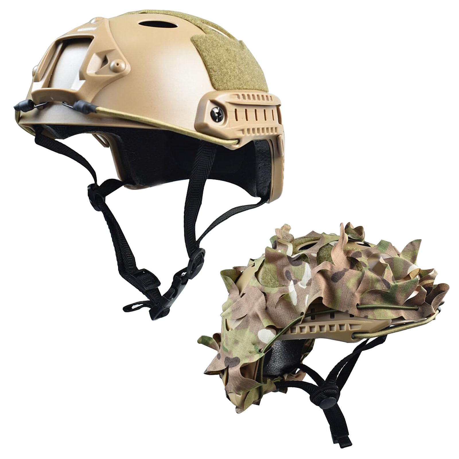 Fast Tactical Helmet with Mesh Camo Camouflage Cover (TAN and Camo)