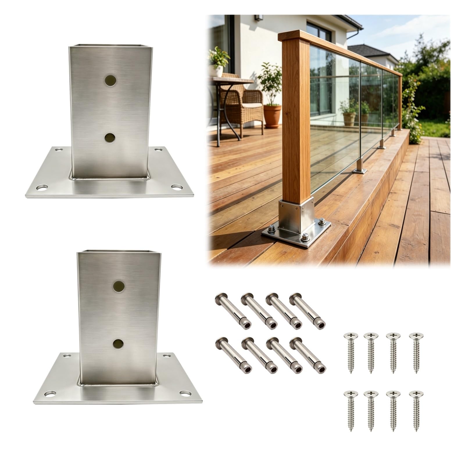 Hphdfs 2Pack 1 2 Pcs No Dig Fence Post Flange Base Anchor With Screws 4X4 6X6 8X8