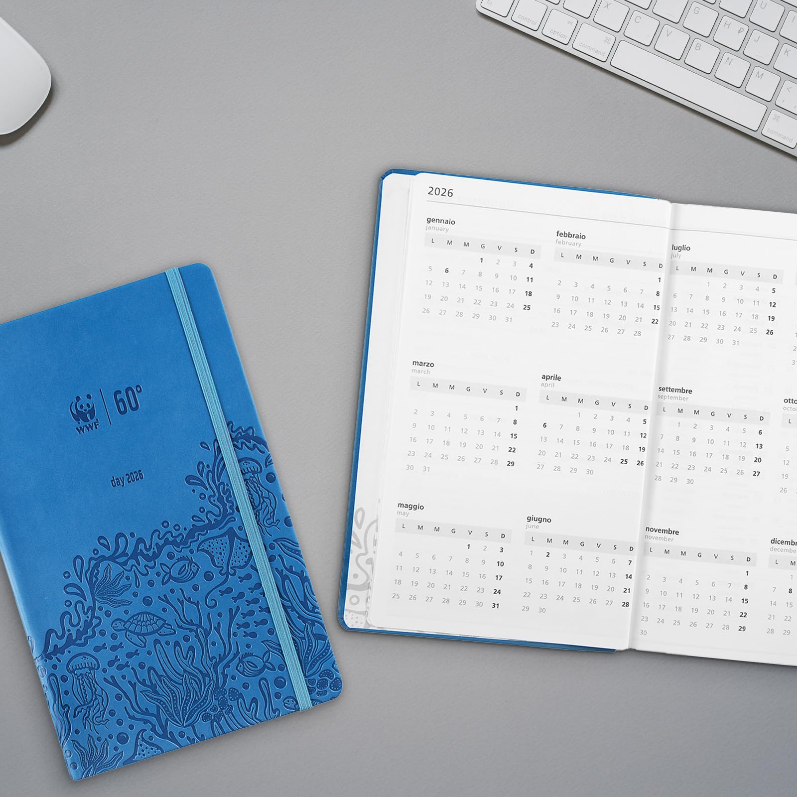 WWF, Large Dagkalender 2026 12 Maanden, Met Elastiek En Dubbele Bladwijzer 352 Pagina S Kalender Planner 13 X 21 Cm Lichtblauw 2887796792