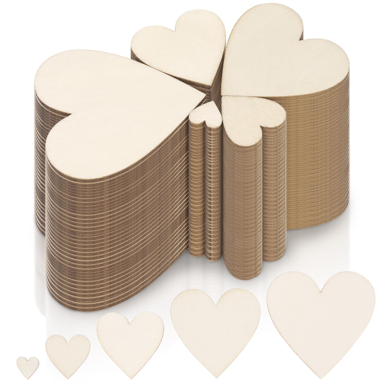 Rustark 300 piezas de 5 tamaños de adornos de corazón de madera sin terminar, adornos de madera en blanco, piezas de corazón de madera sin pintar, recortes de corazón de madera para manualidades, día