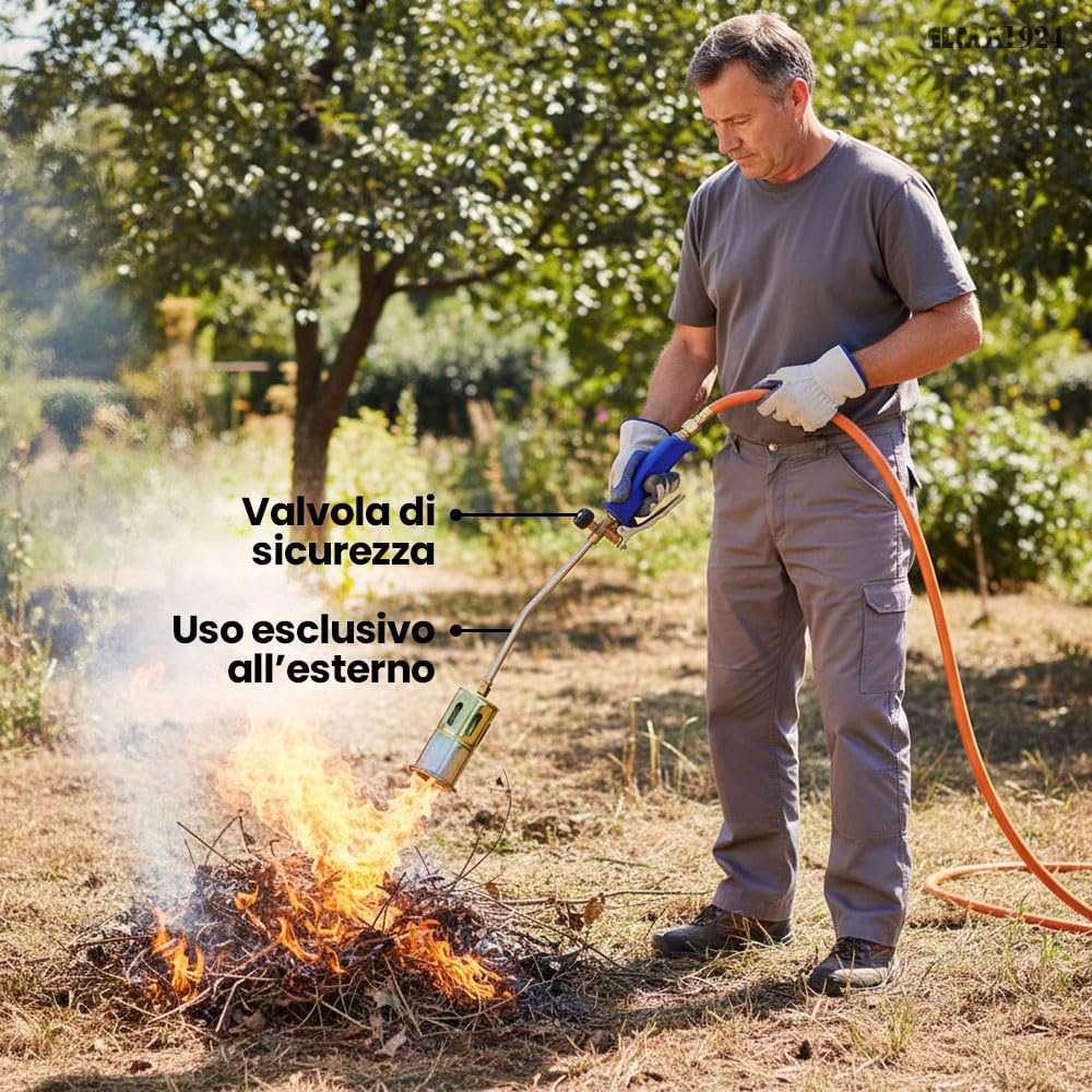 ELMA Cannello a gas I Bruciatore per erbacce con ugello Ø 60 mm e tubo da 3 m I Impugnatura ergonomica compatibile con gas butano e propano