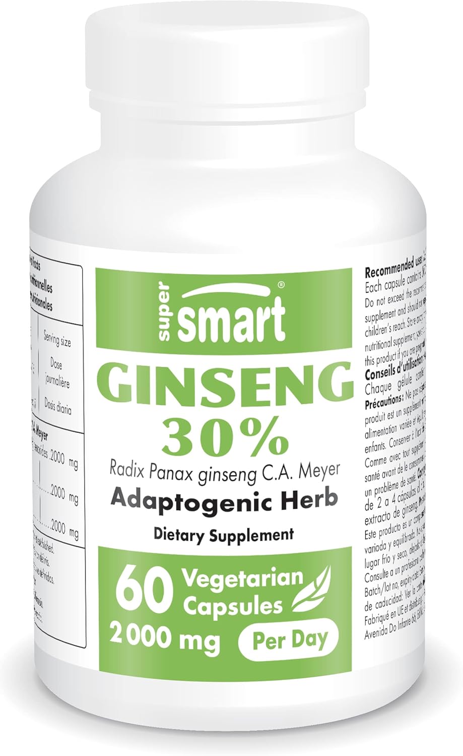 SUPERSMART Ginseng Standardized to 30 Ginsenosides 500 mg Supports