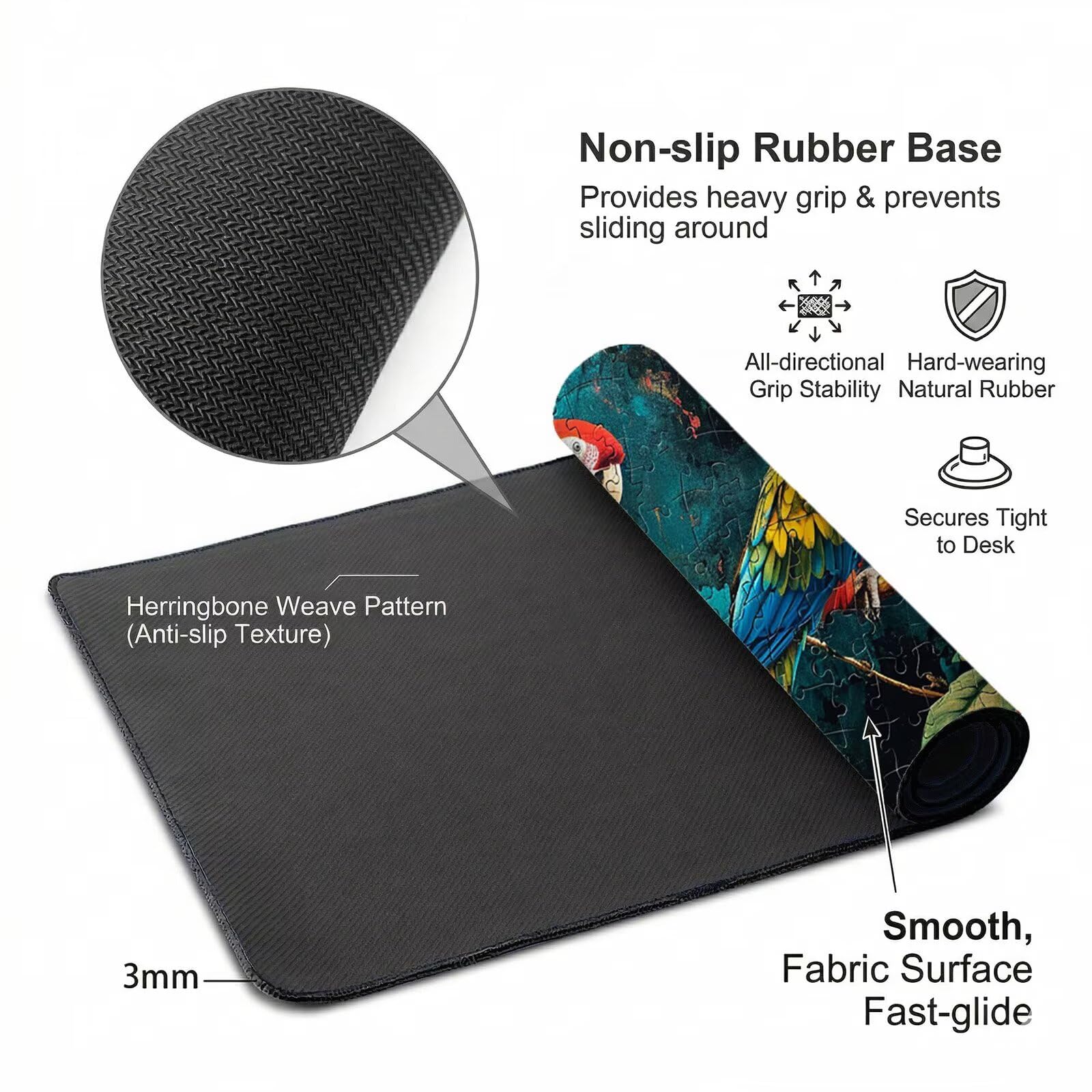 Alfombrilla Ratón XXL 1200 x 600 x 3 mm, Alfombrilla Escritorio, Loro Grande Protector de Mesa con Base de Goma Antideslizante y Bordes Cosidos, Impermeable, para Oficina, PC, Gaming (Flor) L-x8502