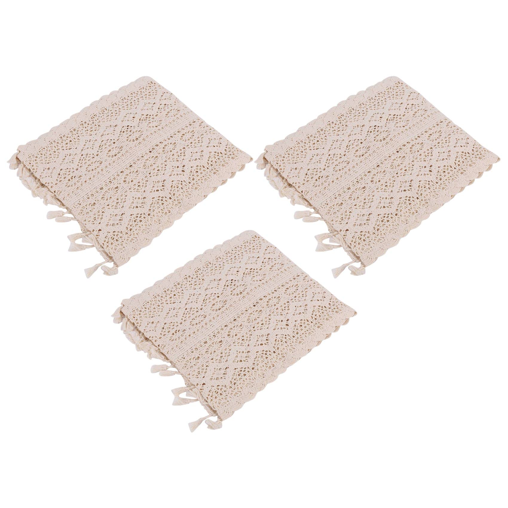 Hndhbfgrt 3X Elegant Cream Crochet Lace Macrame Table Runner with Tassels for Rustic Wedding Decoration and Farmhouse Table Decor