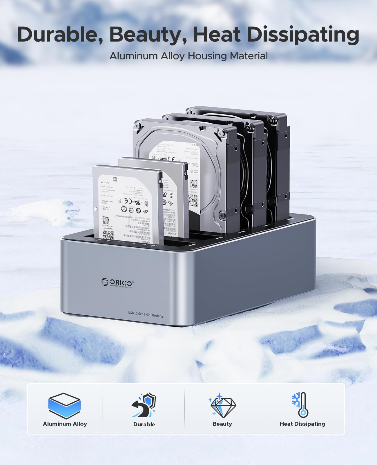 ORICO Clon 6656C3-C - Estación de acoplamiento USB 3.2 Gen 1 para discos duros (5 bahías, 2,5/3,5 pulgadas, SSD/HDD hasta 20 TB, clonación fuera de línea, fuente de 12V)