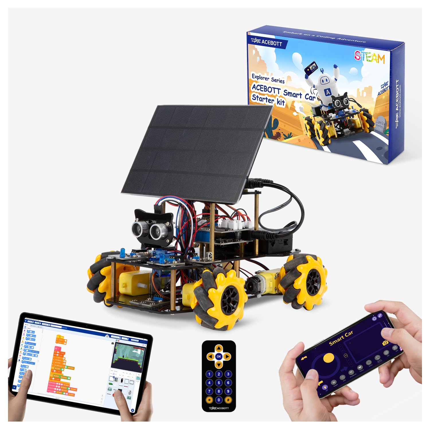 Robotics Kit for Kids Ages 8–12,ACEBOTT STEM Robot Car with Solar Powered,Compatible with Arduino & Scratch,STEM Toys for Boys Ages 8–12,App & Remote Control,Programmable ESP32,Gift for Boys and Girls