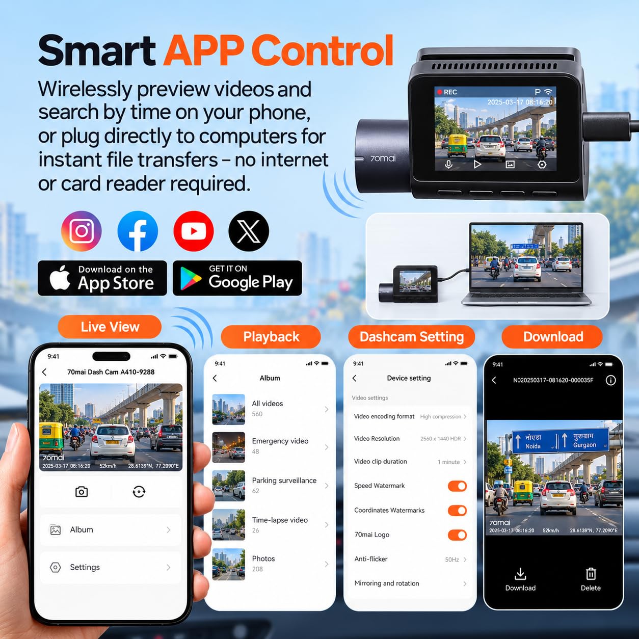 70mai A410 Dual Dash Cam - 2.5K Front & 1080P Rear -7 70mai A410 Dual Dash Cam - 2.5K Front & 1080P Rear -7