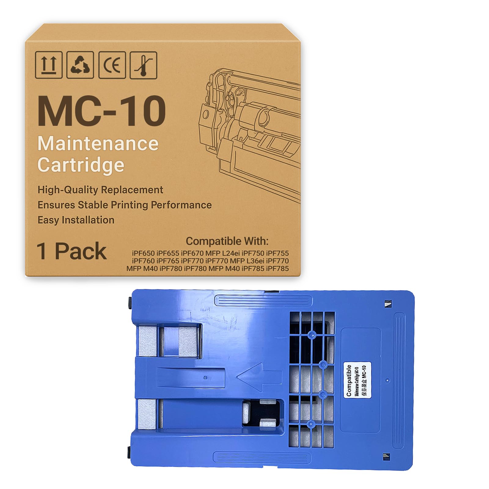Cartouche De Maintenance MC-10 MC10 1320B014 Compatible pour IPF650, IPF655, IPF670 MFP L24ei, IPF750, IPF755, IPF760, IPF765, IPF770, L36ei, M40, IPF780, IPF785, IPF830 1 Pack