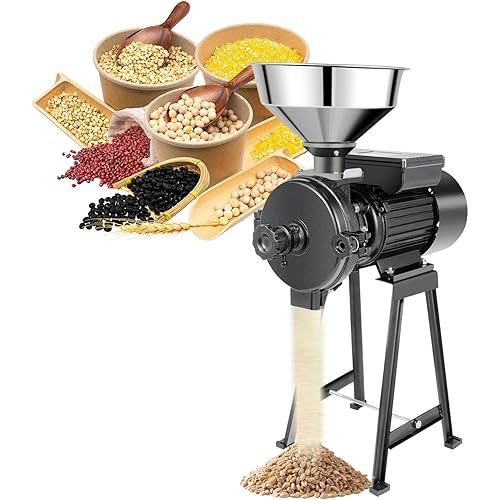 Electric Grain Mill Grinder, Commercial Corn Mill with Funnel, Feed Flour Mills Grinding, Thickness Adjustable Machine, Wheat Grinders for Cereals Rice Coffee Wheat, Molino Para Moler Maiz