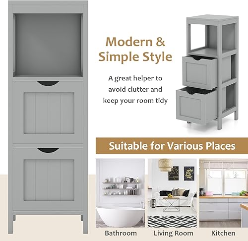 Miniatura 9 de Giantex Organizador de baño y armario de almacenamiento, soporte organizador de almacenamiento con 2 cajones extraíbles, dispositivo anti-caída,