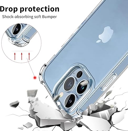 Miniatura 3 de FOQENCCI Funda de teléfono para iPhone 13 Pro Max con 2 protectores de pantalla, transparente, antiamarilleo, resistente a los arañazos,