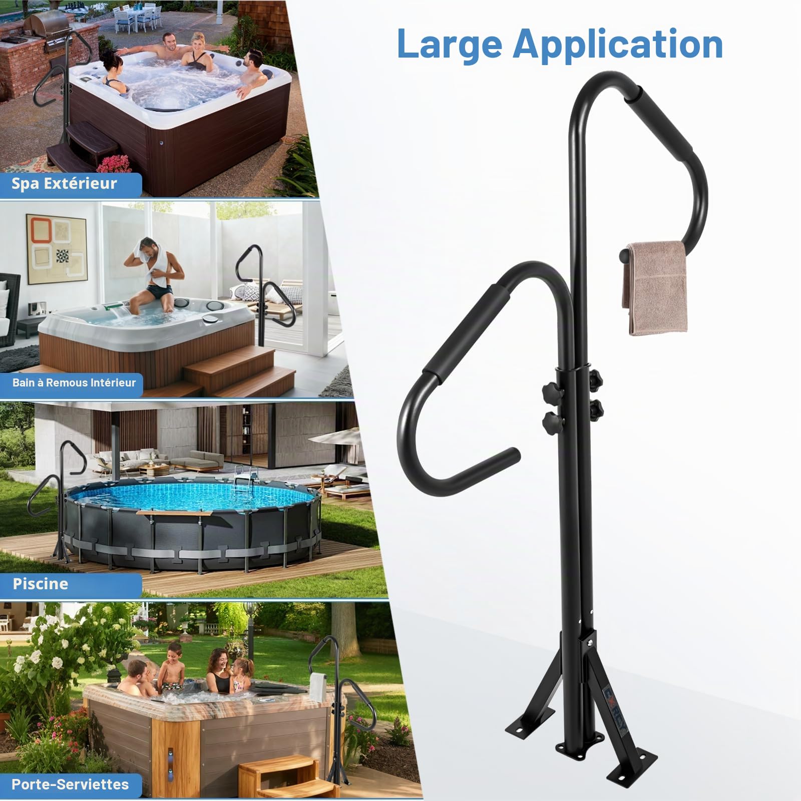 CXRCY Poignées de jacuzzi à deux sens, technologie de prévention de la rouille par revêtement électrophoretique, rotation à 360° & hauteur réglable de 104 cm à 137 cm, poignée latérale pour spa de 600